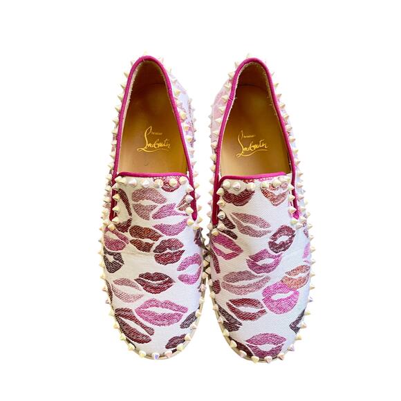 Christian Louboutin Lurex Lips Spiked Pik Boat Sneakers Size 37 US Womens 7 - Picture 1 of 8